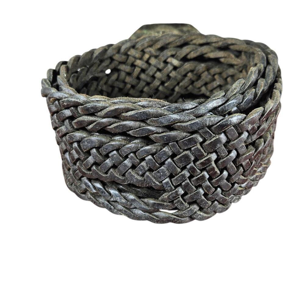 Womens Wide Braided Leather Belt Brown Western Boho Hammered Mixed Metal Buckle - Picture 4 of 10